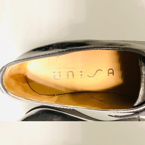 NEW Unisa round toe, lace up, Italian loafers in grey patent leather wedge shoes - Picture 4 of 8